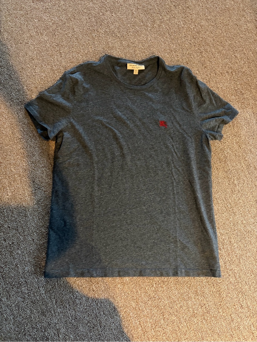 Burberry Dark Gray Short Sleeve Tee with Red Logo